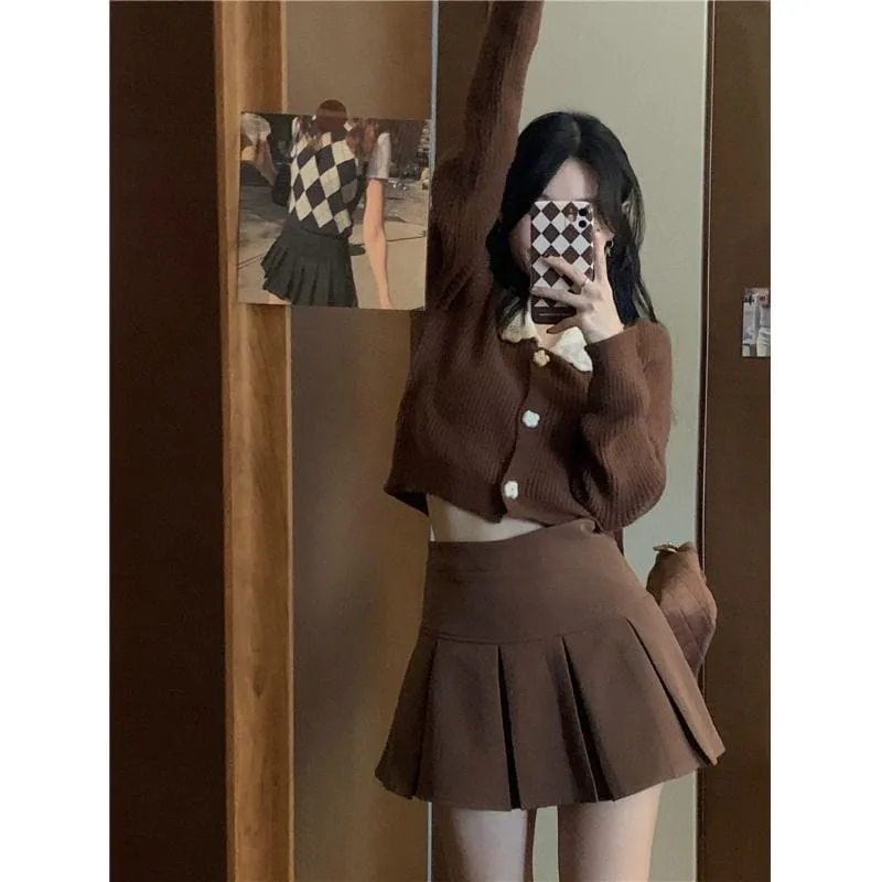 Y2K Vintage Brown Pleated Skirt