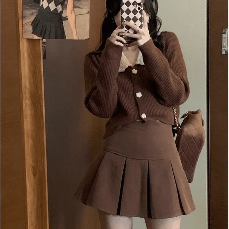 Y2K Vintage Brown Pleated Skirt