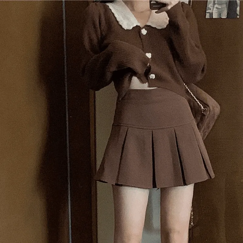 Y2K Vintage Brown Pleated Skirt